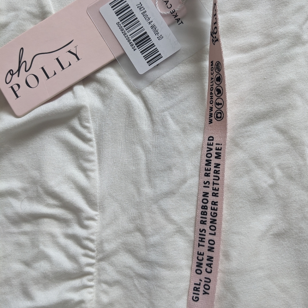OH POLLY | SAYLOR Triangle Cup Spaghetti Strap Mini Dress in White - Picture 6 of 7